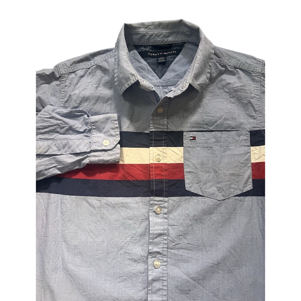Tommy Hilfiger Kids Boys Large 16/18 Blue White Red Long-Sleeve Dress Shirt